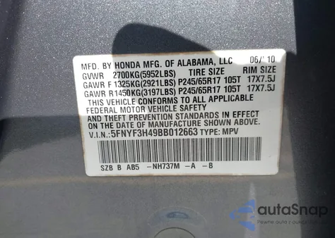 2011 Honda Pilot Ex из США, поврежденный, VIN 5FNYF3H49BB012663